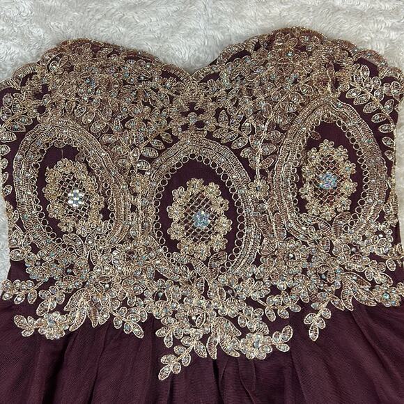 City studio baroque gold & rhinestone tulle corset cocktail party dress, size 3 - Picture 4 of 11